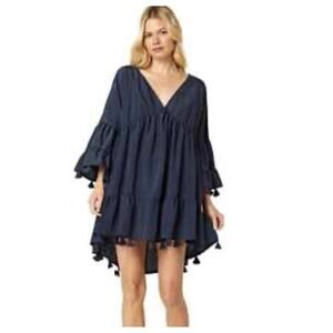 Misa Los Angeles Mahtab Dress Size L Midnight Navy DEEP V-Neck Oversized Resort